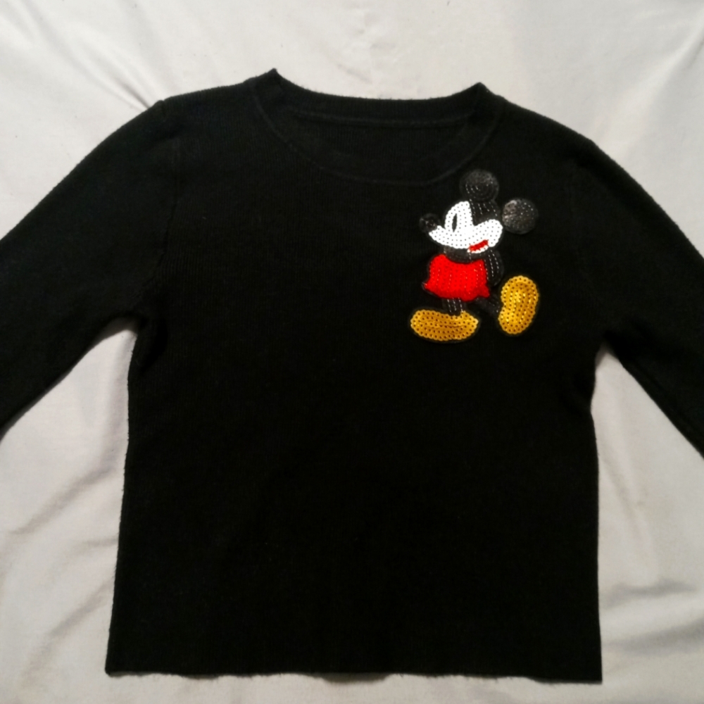 Black Sequin Mickey Mouse Crop Sweater
